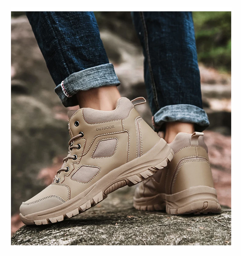 Men's Waterproof Leather Hiking Work Boots Non-Slip Lightweight Military Combat &Tactical Breathable Non-Slip Desert Boots for M